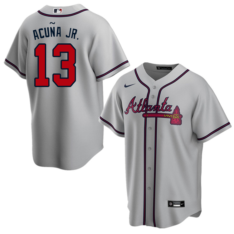 Nike Men #13 Ronald Acuna Atlanta Braves Baseball Jerseys Sale-Gray